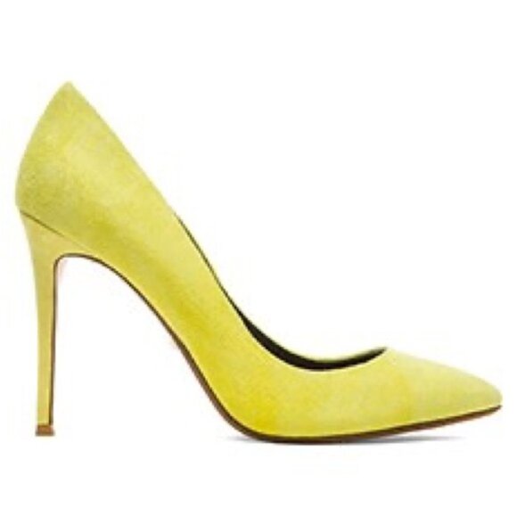 ** RAYE By REVOLVE Tia Yellow Suede Heels Size 38.5/ 8 - Picture 1 of 11